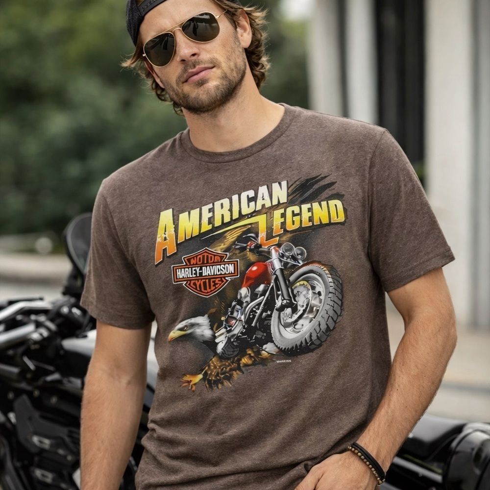 Harley Davidson Graphic Tee T Shirt Brown Biker Streetwear Augustine FL Mens L